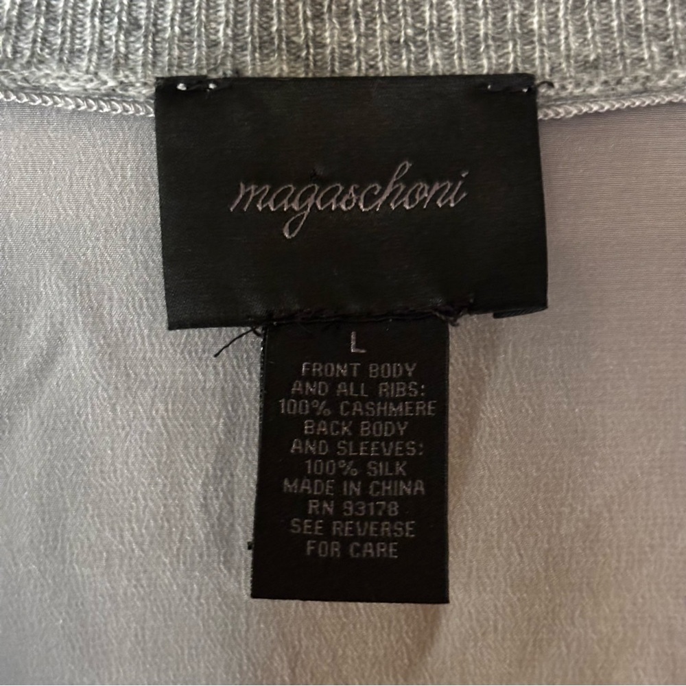 Magaschoni Women’s Sz L Cashmere Silk Mixed Media V-neck Gray Sweater Top - Picture 3 of 7
